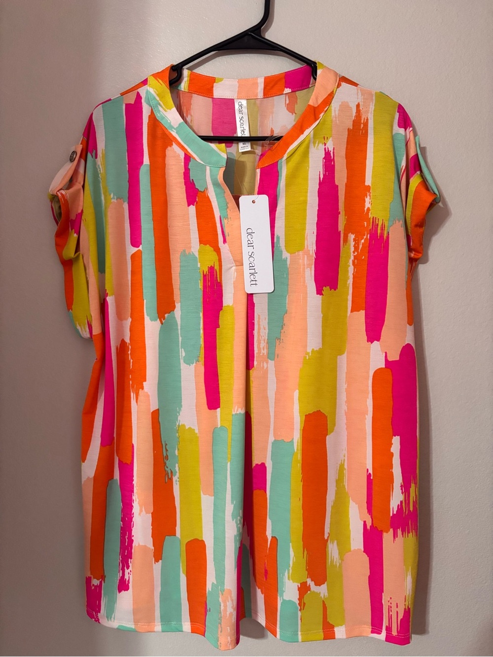 Scarlett Women’s Multicolor Brushstroke Short Sleeve Top